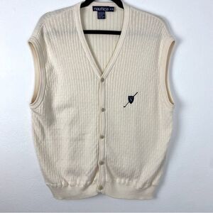 Nautica Men’s Cream Cable Knit Sweater Golf Vest GrandpaCore Coastal Size Medium
